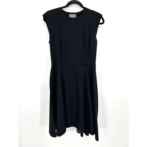ROBERTA FURLANETTO Black Wool Fit & Flare Pleated Cap Sleeve Midi Dress Medium - Picture 1 of 7